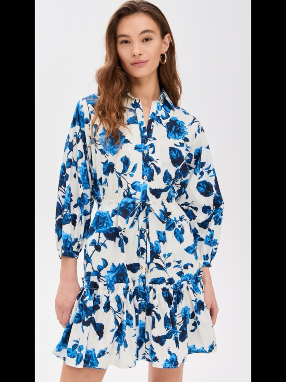 Cara Cara Blue Floral Print Shirt Dress NWT